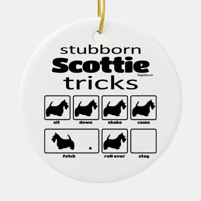 Stubborn Scottie Tricks Ceramic Tree Decoration (Front)