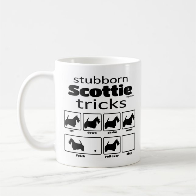 Stubborn Scottie Tricks Coffee Mug (Left)