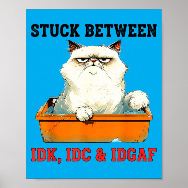 Stuck Between Idk Idc Idgaf Funny Cat Lover Poster (Front)