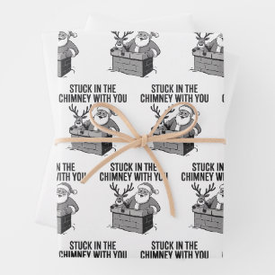 Stuck In The Chimney With You Funny Santa Reindeer Wrapping Paper Sheet