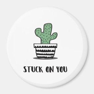 Stuck On You Cactus Illustration Artistic Design  Magnet