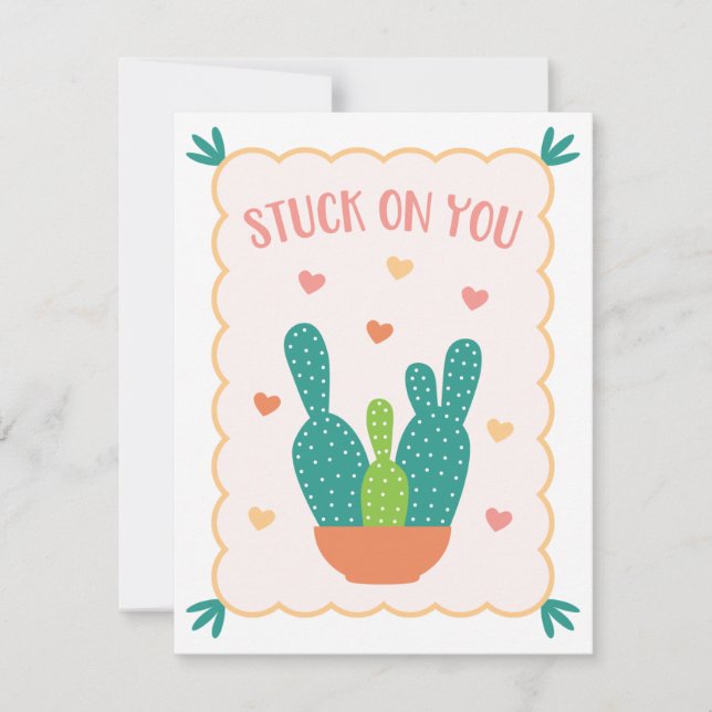 "Stuck On You" Cactus Valentine's Day Card (Front)