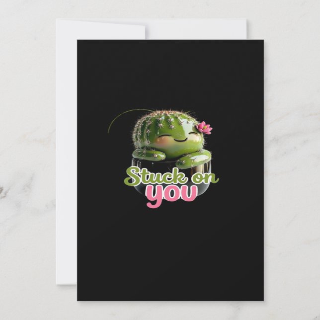 Stuck On You Cute Cactus Pun Kawaii Valentines Lov Holiday Card (Front)