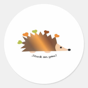 Stuck On You Hedgehog And Hearts Cute Design  Classic Round Sticker