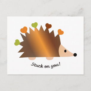 Stuck on You Hedgehog and Hearts Holiday Postcard