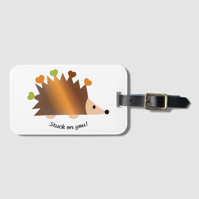 Stuck on You Hedgehog and Hearts Luggage Tag (Front Horizontal)