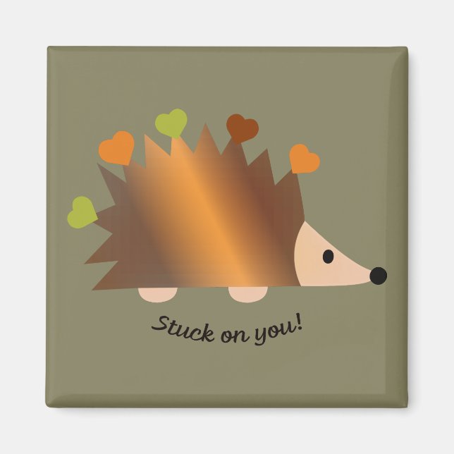 Stuck on You Hedgehog and Hearts Magnet (Front)