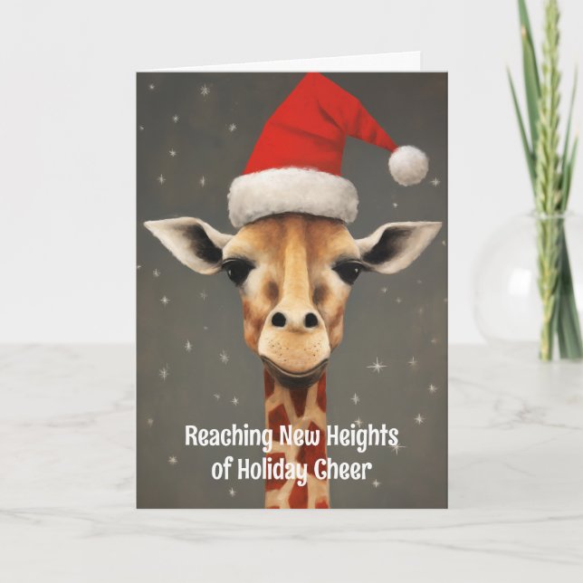 Stuck Up Giraffe Santa Christmas Card (Front)