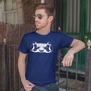 STUD MUFFIN Funny MUSCLES blue and white T-Shirt