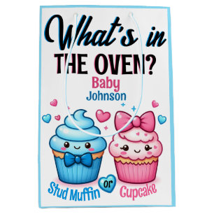 Stud Muffin or Cupcake Pink or Blue Gender Reveal Medium Gift Bag