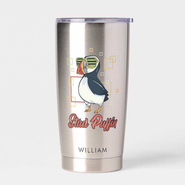 Stud Puffin Sea Bird Illustration Personalised Insulated Tumbler (Left)