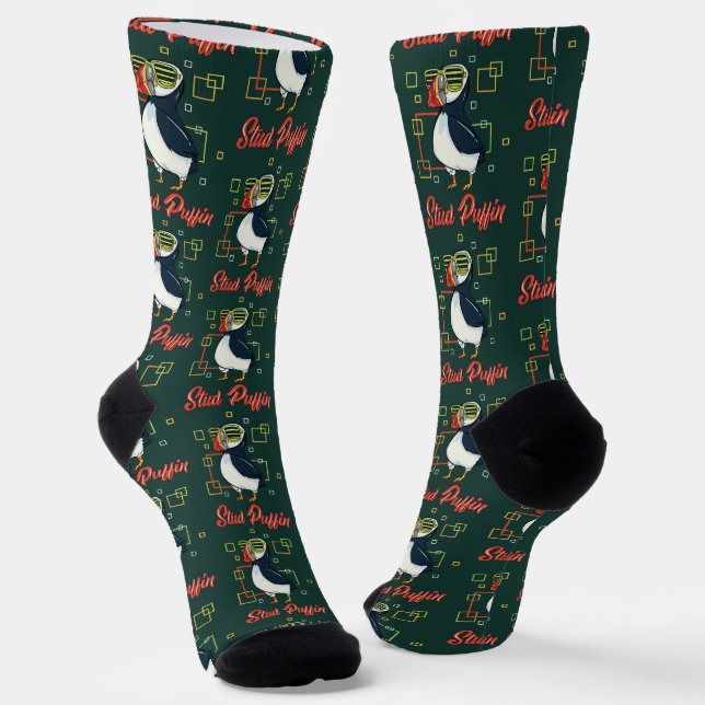 Stud Puffin Sea Bird Illustration Swag Socks (Angled)