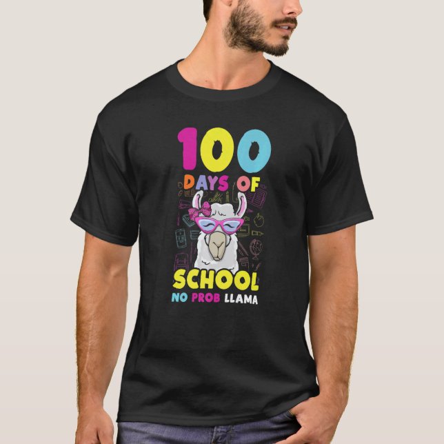 Student 100th Days No Problem Llama 100 Days Of Sc T-Shirt (Front)