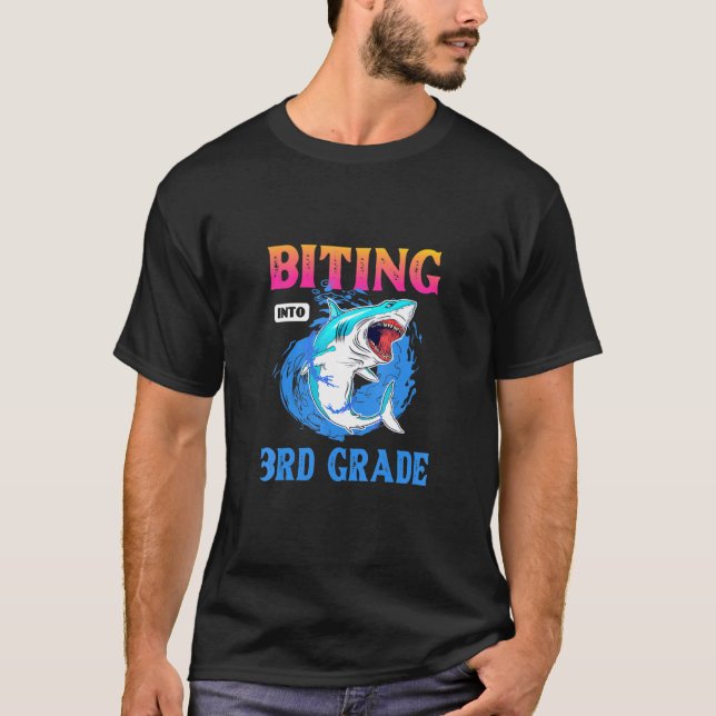 Student Back To School Biting Into 3rd Grade Shark T-Shirt (Front)