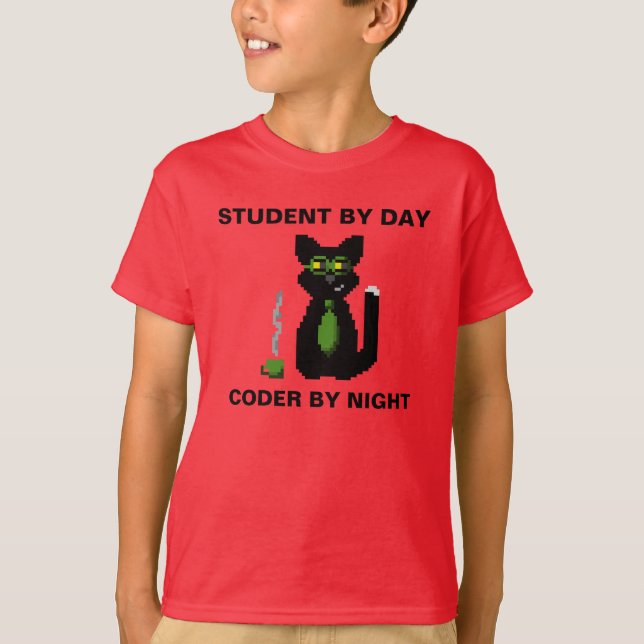 Student by Day - Coder by Night Cat Shirt (Front)