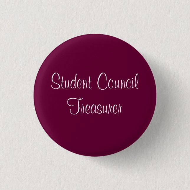 Student Council Treasurer 3 Cm Round Badge (Front)