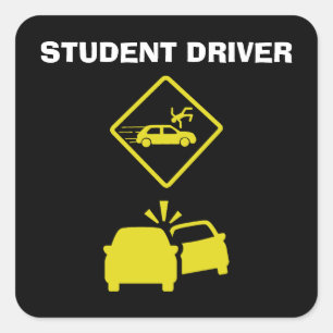 STUDENT DRIVER - CRASH YELLOW SQUARE STICKER
