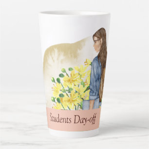 Student Girl Drinking Latte Mug