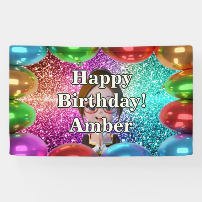 Student Girl Personalised character birthday Banner (Horizontal)