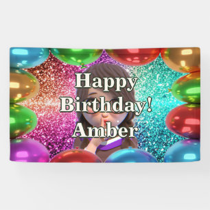Student Girl Personalised character birthday Banner