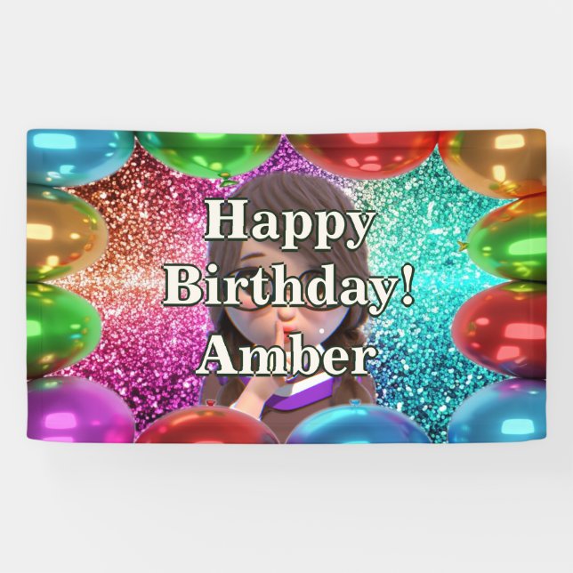 Student Girl Personalised character birthday Banner (Horizontal)
