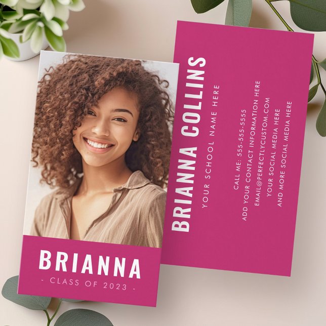 Student graduation networking photo fuchsia business card (Student graduation networking photo fuchsia business card)