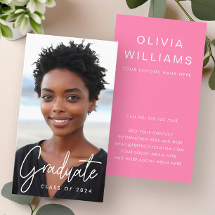 Student graduation networking photo pink business card