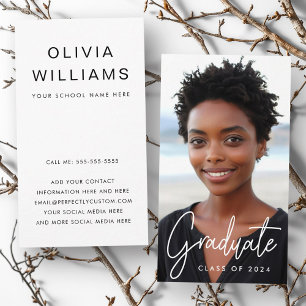 Student graduation networking photo white business card