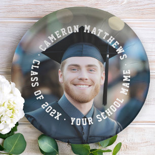 Student graduation photo college jersey font paper plate