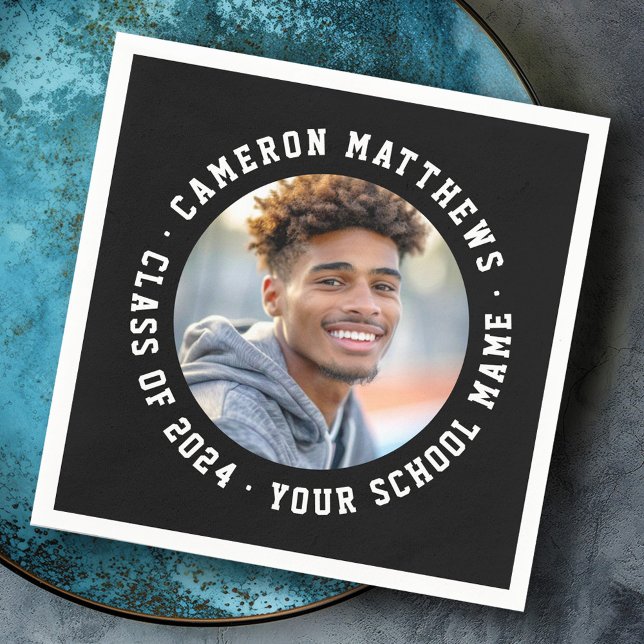 Student graduation photo modern black white napkin (Student graduation photo modern black white napkins)