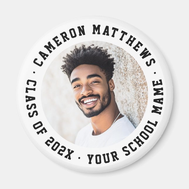 Student graduation photo modern white magnet (Front)