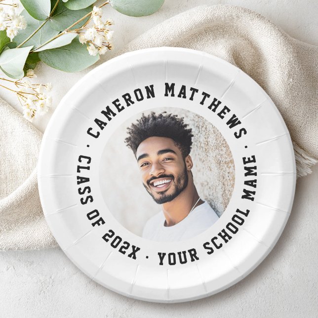 Student graduation photo modern white paper plate (Student graduation photo modern white paper plates)