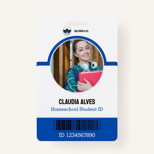 Student ID Card | Blue and White Homeschool ID ID Badge (Front)