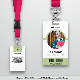 Student ID Card   Green and White Homeschool ID ID Badge