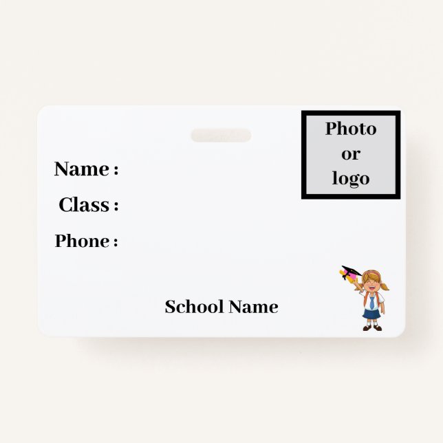 Student identity badge ID badge (Front)