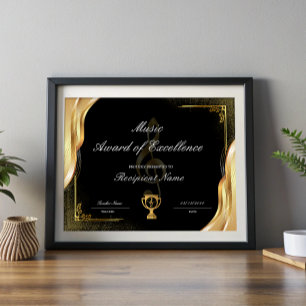 Student Music Award of Excellence Certificate