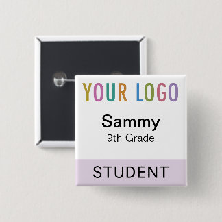 Student Name Badge Button School Logo Lilac Purple