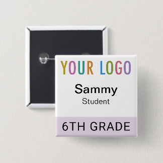 Student Name Badge Button School Logo Lilac Purple
