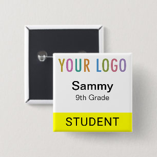 Student Name Tag Button with School Logo Yellow