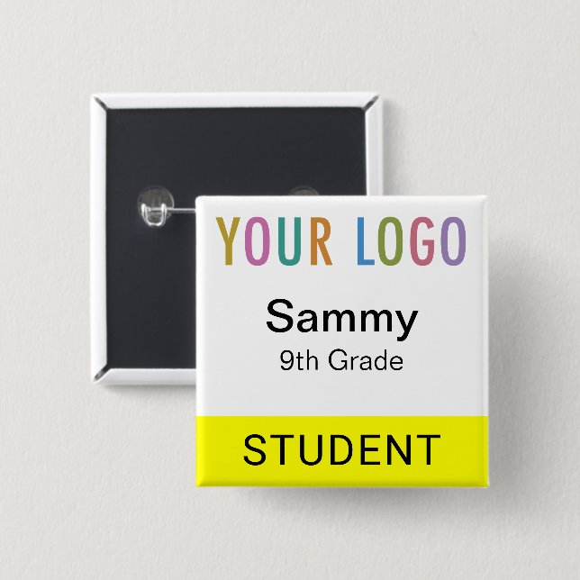 Student Name Tag Button with School Logo Yellow (Front & Back)