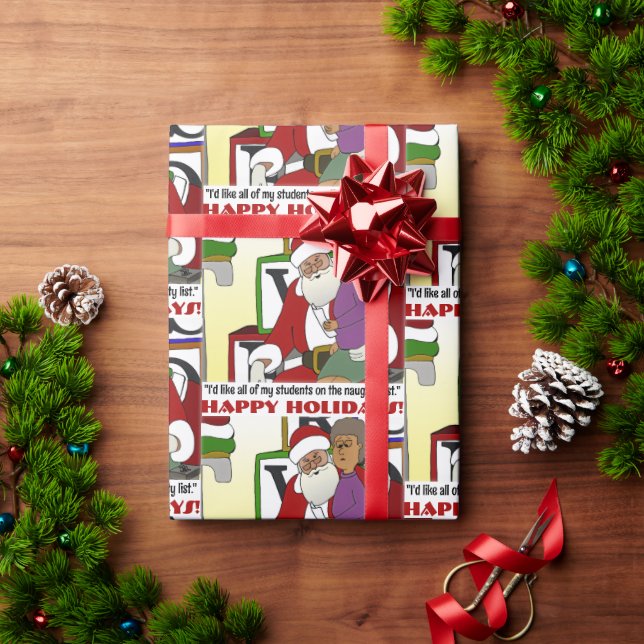 Student Naughty List Yellow Wrapping Paper (Holiday Gift)