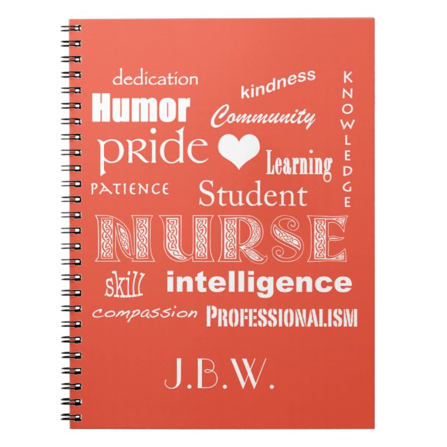 Student Nurse-Attributes+Heart/Monogram Notebook (Front)