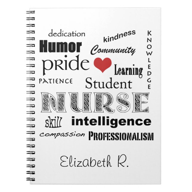 Student Nurse-Attributes+Heart/Personalise Name Notebook (Front)