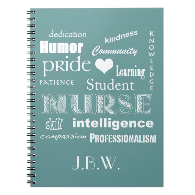Student Nurse-Attributes+Heart/Personalise Name Notebook (Front)