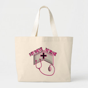Student Nurse EMBOSSED Cap and Stethoscope Large Tote Bag