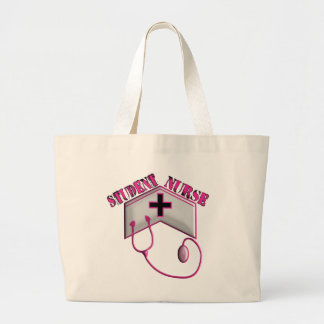 Student Nurse EMBOSSED Cap and Stethoscope Large Tote Bag