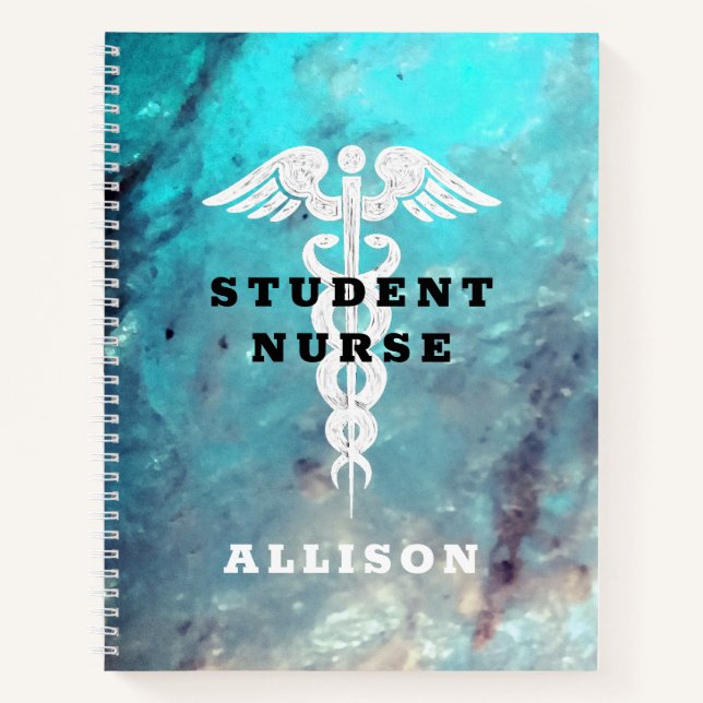 Student Nurse Medical Caduceus Turquoise Custom Notebook (Front)