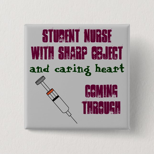 Student nurse with syringe 15 cm square badge (Front)