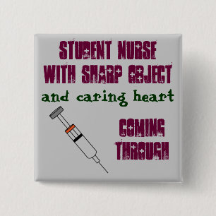 Student nurse with syringe 15 cm square badge