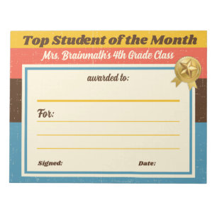 Student of the month teacher certificate award notepad